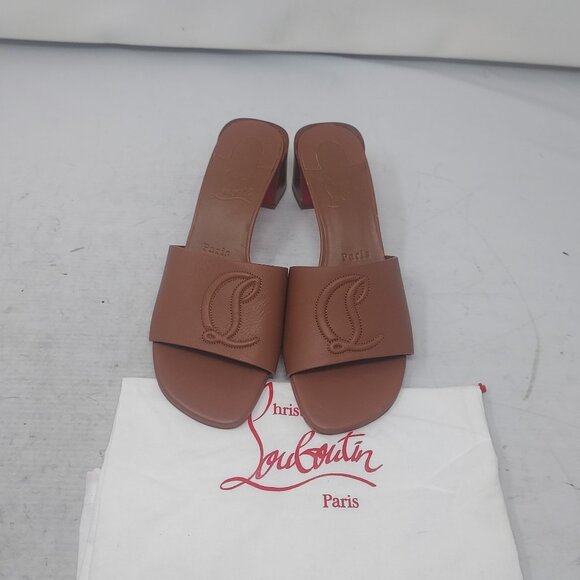 Christian Louboutin Brown Heel CL Logo Mule Slide Sandal - Picture 7 of 13